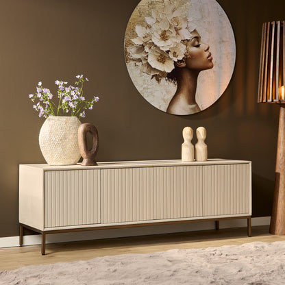 Moderner Lowboard Madison Sand von lefurn.de mit 165 cm Breite, stilvolles Design, Holzoptik, ideal für Wohnzimmeraufbewahrung.