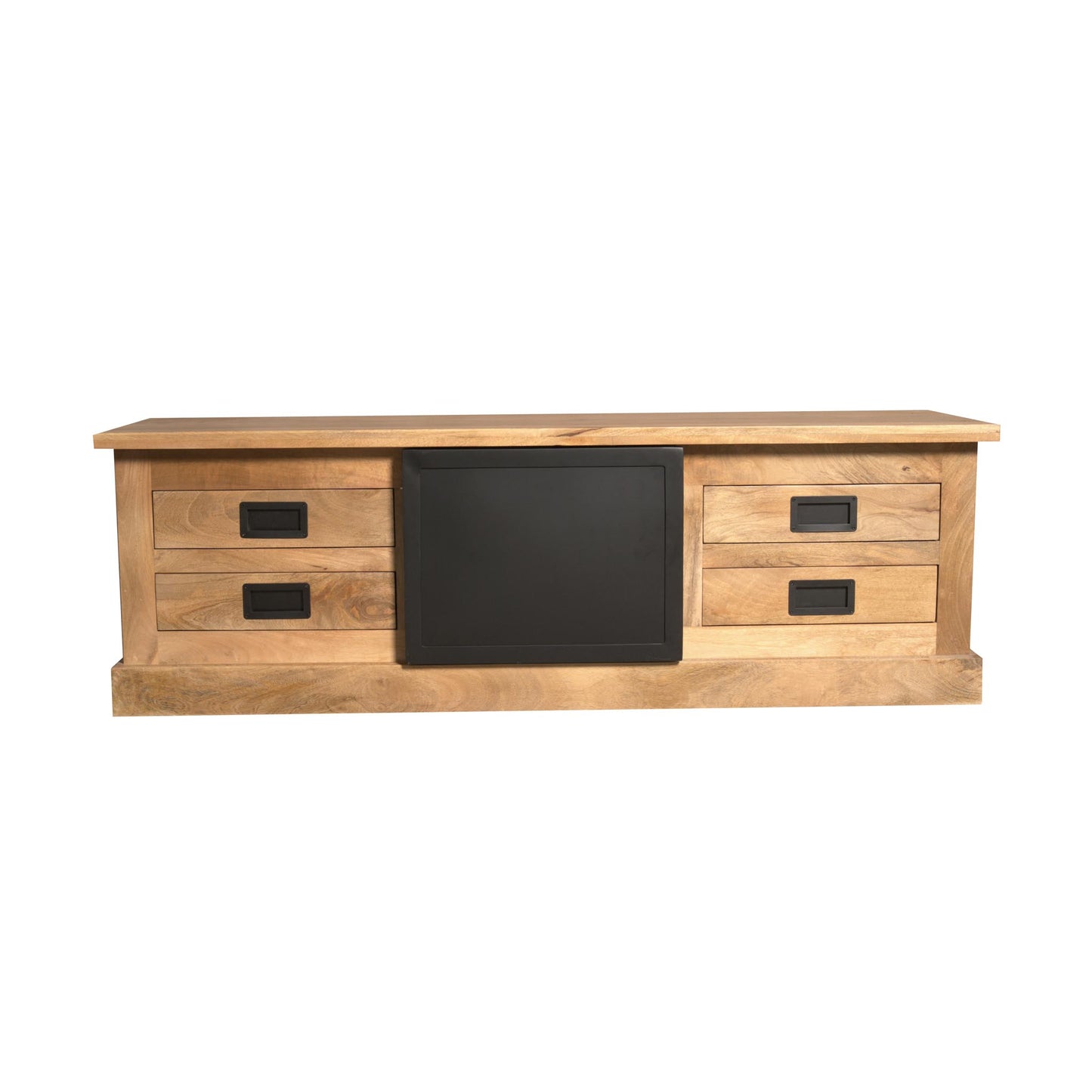 Helles Lowboard Noa 155 von lefurn.de mit Schubladen und offenen Fächern für modernes Wohnzimmerdesign