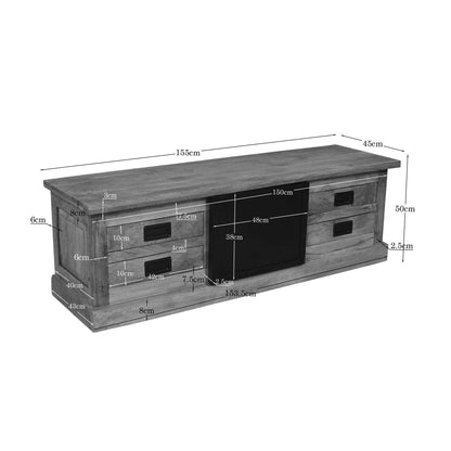 Moderner Lowboard Noa 155 von lefurn.de mit Holzdekoration und Stauraum, ideal für Wohnzimmer, in hellem Holzdesign.