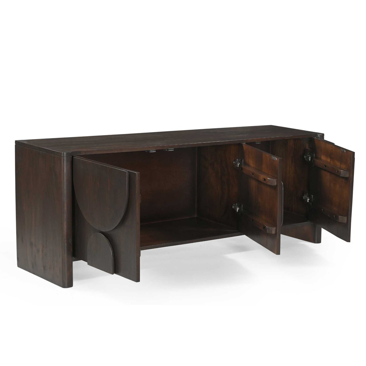 Helles Lowboard Zano 150 von lefurn.de mit stilvollem Design und Stauraum, auf einer weißen Oberfläche fotografiert.