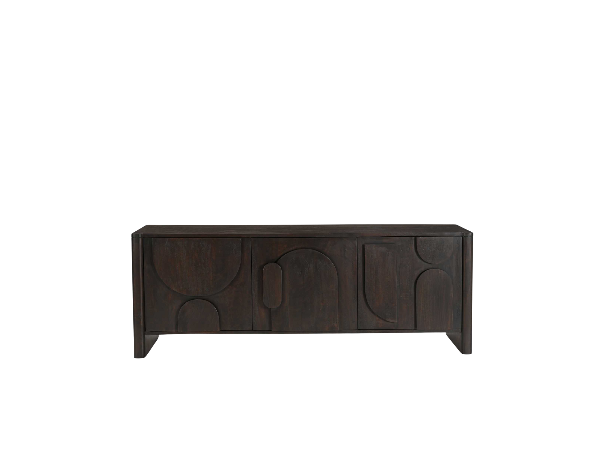 Gerades Lowboard Zano 150 von lefurn.de mit klaren Linien und Stauraum, aus Holz gefertigt, auf einem modernen Wohnzimmerboden.
