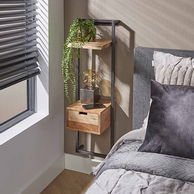 Moderner Nachtschrank Air Solid XS von lefurn.de, kleiner Nachtschrank mit Holzdesign und Stauraum für Schlafzimmer.