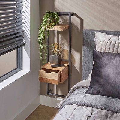 Moderner Nachttisch Air Solid XS von lefurn.de, kleiner Nachtschrank aus Holz mit Schublade und Ablagefläche.