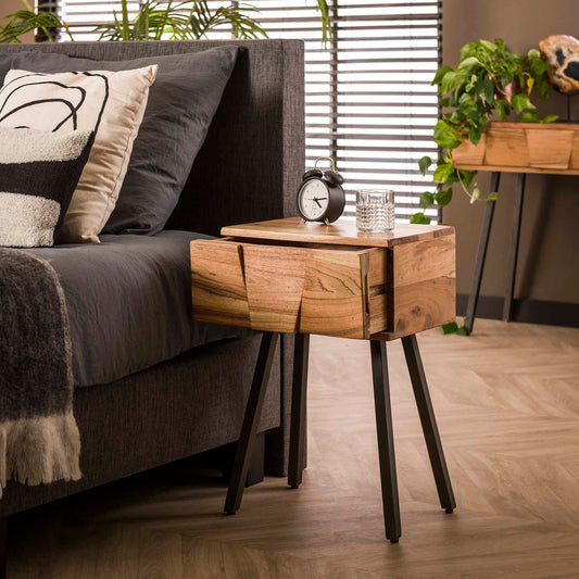 Moderner Nachtschrank Demn von lefurn.de mit Schubladen und Holzoptik, ideal für Schlafzimmer, detailreiche Nahaufnahme
