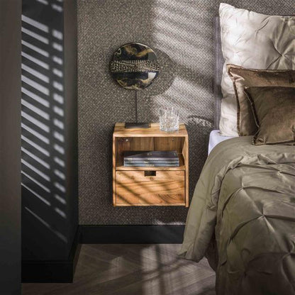 Moderner Nachtschrank Flat 3 von lefurn.de, stilvoller Nachtschränkchen mit zwei Schubladen und Holzoptik.