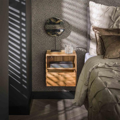 Moderner Nachtschrank Flat 3 von lefurn.de mit zwei Schubladen und Holz-Design, ideal für Schlafzimmer.
