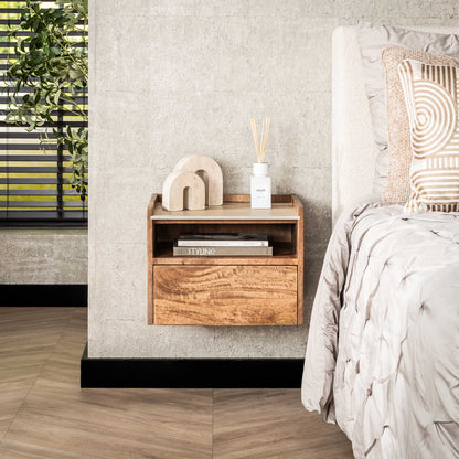 Moderner Nachtschrank Nuovo 2 von lefurn.de mit zwei Schubladen und eleganter Holzoptik, ideal für Schlafzimmer.
