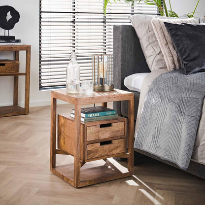 Nachtschrank Sahara 2SK von lefurn.de, moderner Nachtschränk mit zwei Schubladen und Holzoptik, ideal für Schlafzimmer.