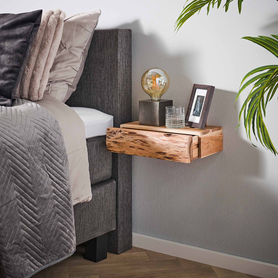 Zwei Nachtschränke im Set mit Baum-Motiv, stilvoller Nachtschrank von lefurn.de, modernes Design, Holzoptik, für Schlafzimmer.