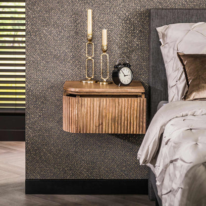Zwei moderne Nachtschränke im Set Wave von lefurn.de mit dunklem Holzdesign und eleganten Griffen.
