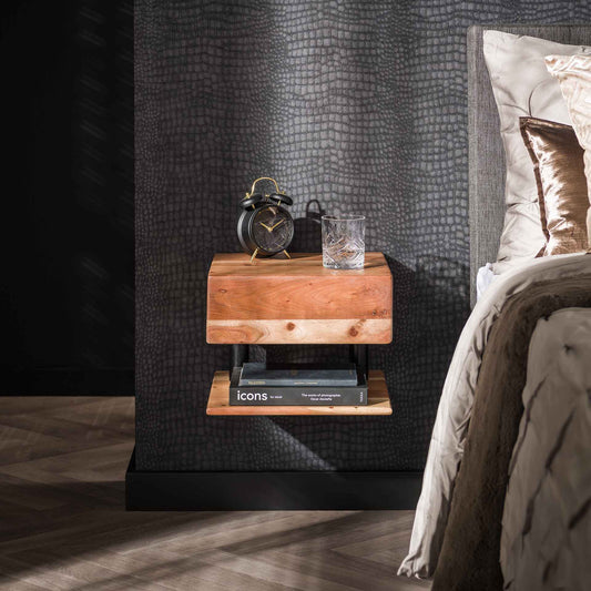 Moderner Nachtschrank von lefurn.de mit Ablageschublade und offener Regalfläche, ideal für Schlafzimmer.