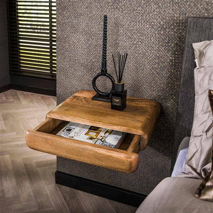 Moderner Nachtschrank Sleek von lefurn.de mit Holzoptik und Stauraum, geeignet für Schlafzimmer, Nahaufnahme im Raum.