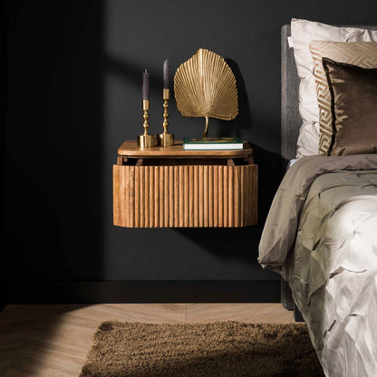 Nachtschrank Wave von lefurn.de, moderner Nachtschränk mit Holzoptik und Stauraum, stehendes Nachtschränk für Schlafzimmer.