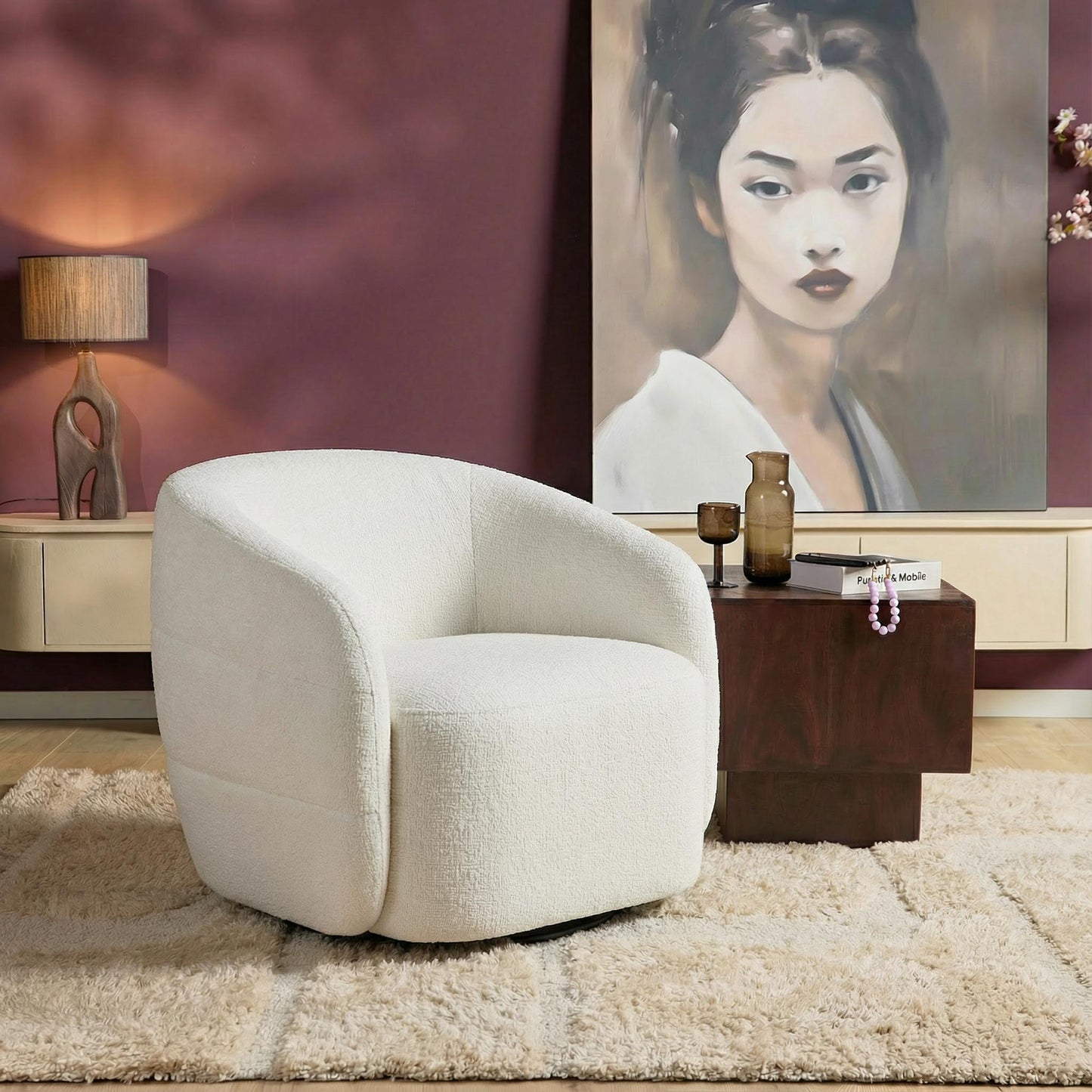 Relaxsessel Yara in Clay von lefurn.de, bequemer Loungesessel mit weichem Stoff und modernem Design, ideal zum Entspannen.