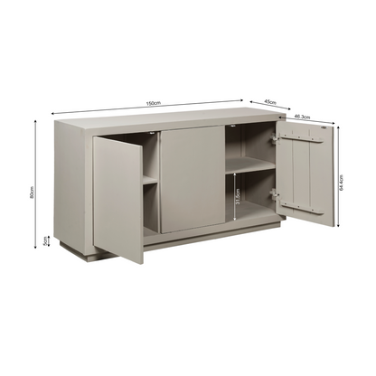 Helles Sandfarbenes Sideboard Brussel 150 von lefurn.de mit stilvollem Design und Stauraum, abgebildet auf weißem Hintergrund.