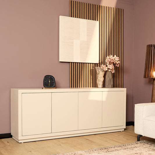 Helles Sandfarbenes Sideboard Brussel 200 von lefurn.de mit Stauraum und modernem Design, aus Holz gefertigt.