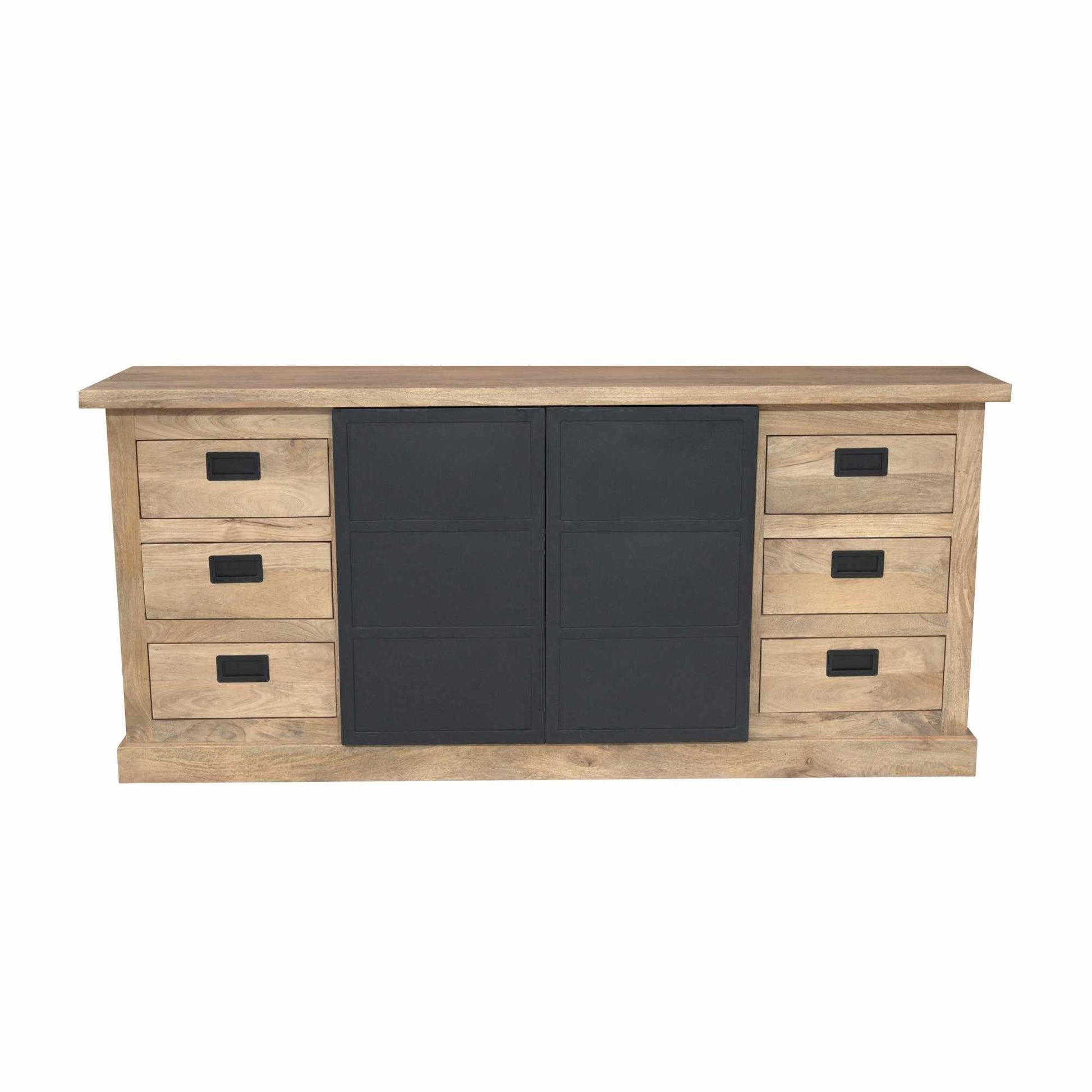 Moderner Sideboard Noa 200 von lefurn.de mit Holzoptik, viel Stauraum und eleganter Design, sichtbare Griffe und glatte Oberfläche