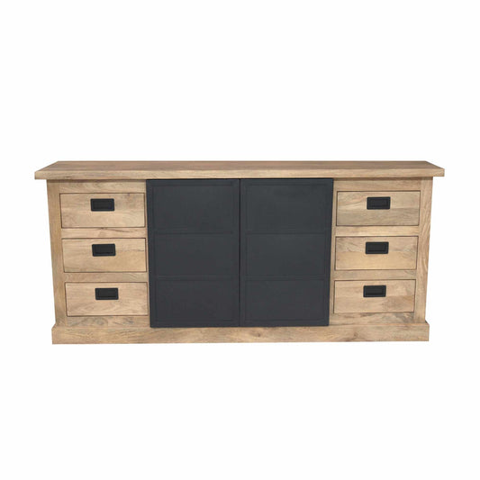 Moderner Sideboard Noa 200 von lefurn.de mit Holzoptik, viel Stauraum und eleganter Design, sichtbare Griffe und glatte Oberfläche