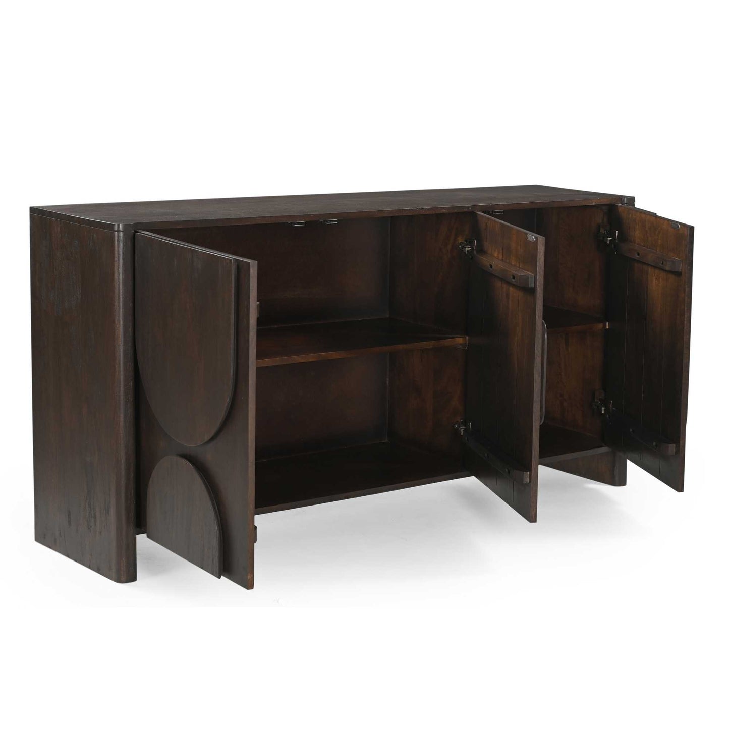 Helles Sideboard Zano 160 von lefurn.de mit Holzoptik und Stauraum, sichtbare Türen und Griffe, modernes Design.
