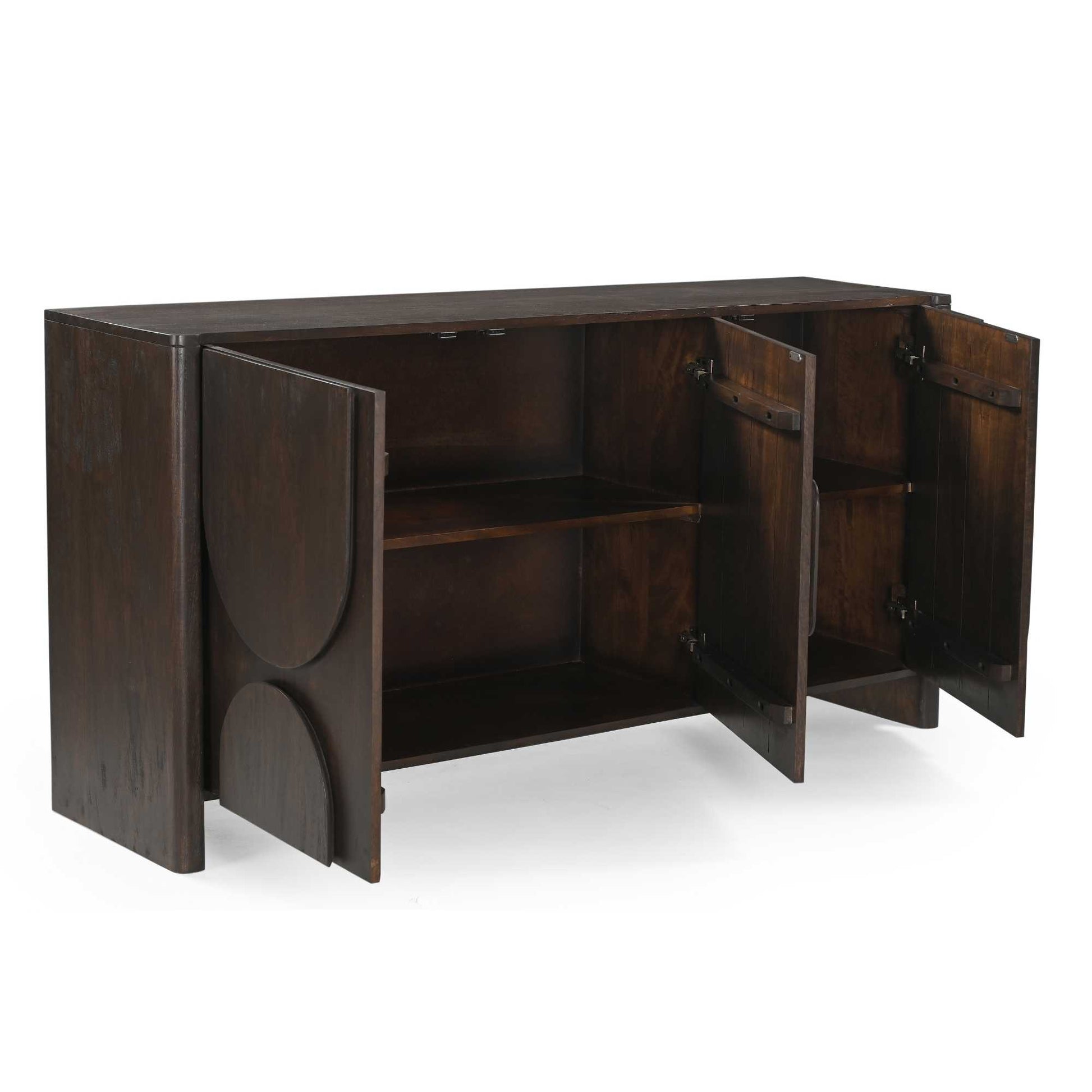 Helles Sideboard Zano 160 von lefurn.de mit Holzoptik und Stauraum, sichtbare Türen und Griffe, modernes Design.