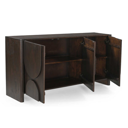 Helles Sideboard Zano 160 von lefurn.de mit Holzoptik und Stauraum, sichtbare Türen und Griffe, modernes Design.