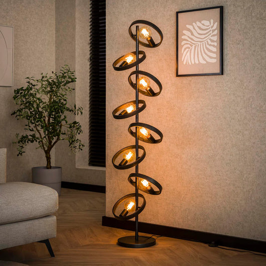 Moderne Stehlampe Hover 8L von lefurn.de mit elegantem Design und acht Lichtquellen für angenehmes Raumlicht