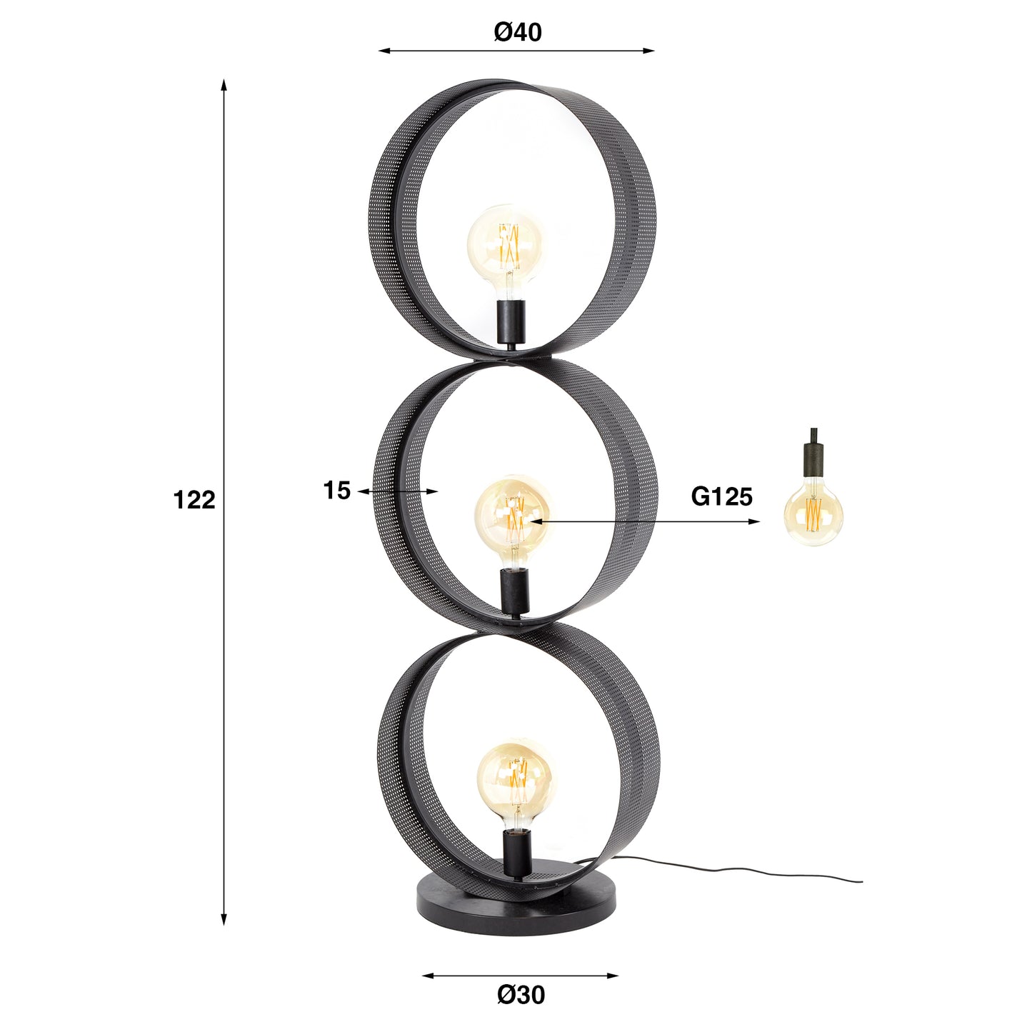 Stehlampe Lochblech 3L von lefurn.de, moderne Stehlampe mit Lochmuster aus Metall, stilvolle Beleuchtung für Wohnzimmer