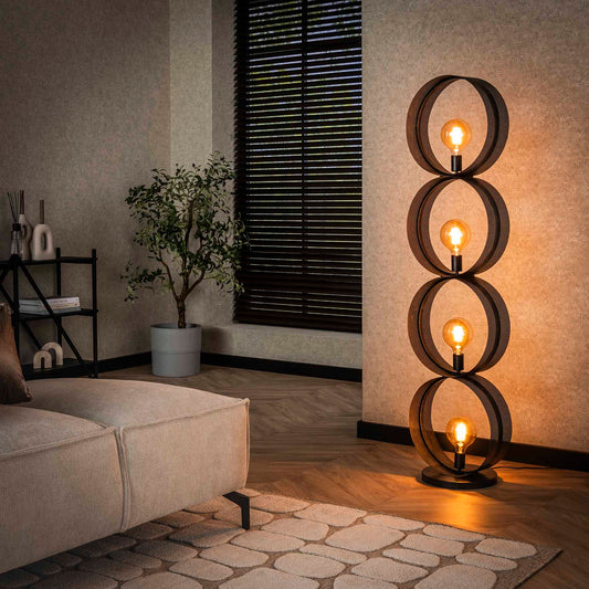 Moderne Stehlampe Lochblech 4L von lefurn.de mit Lochmuster, silberfarbenes Metall, ideal für Wohnzimmer und Schlafzimmer.