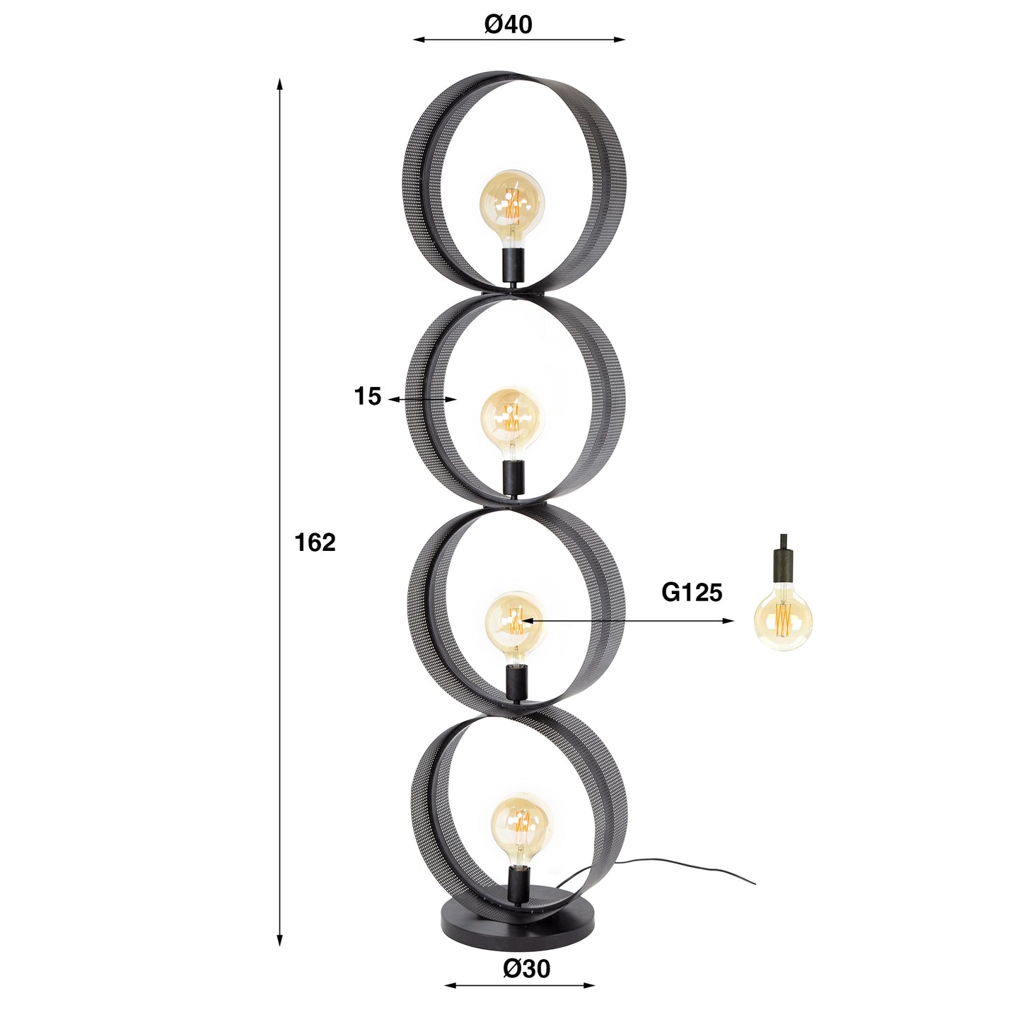 Moderne Stehlampe Lochblech 4L von lefurn.de mit dekorativem Lochmuster und stabilem Standfuß, ideal für Wohnzimmer.