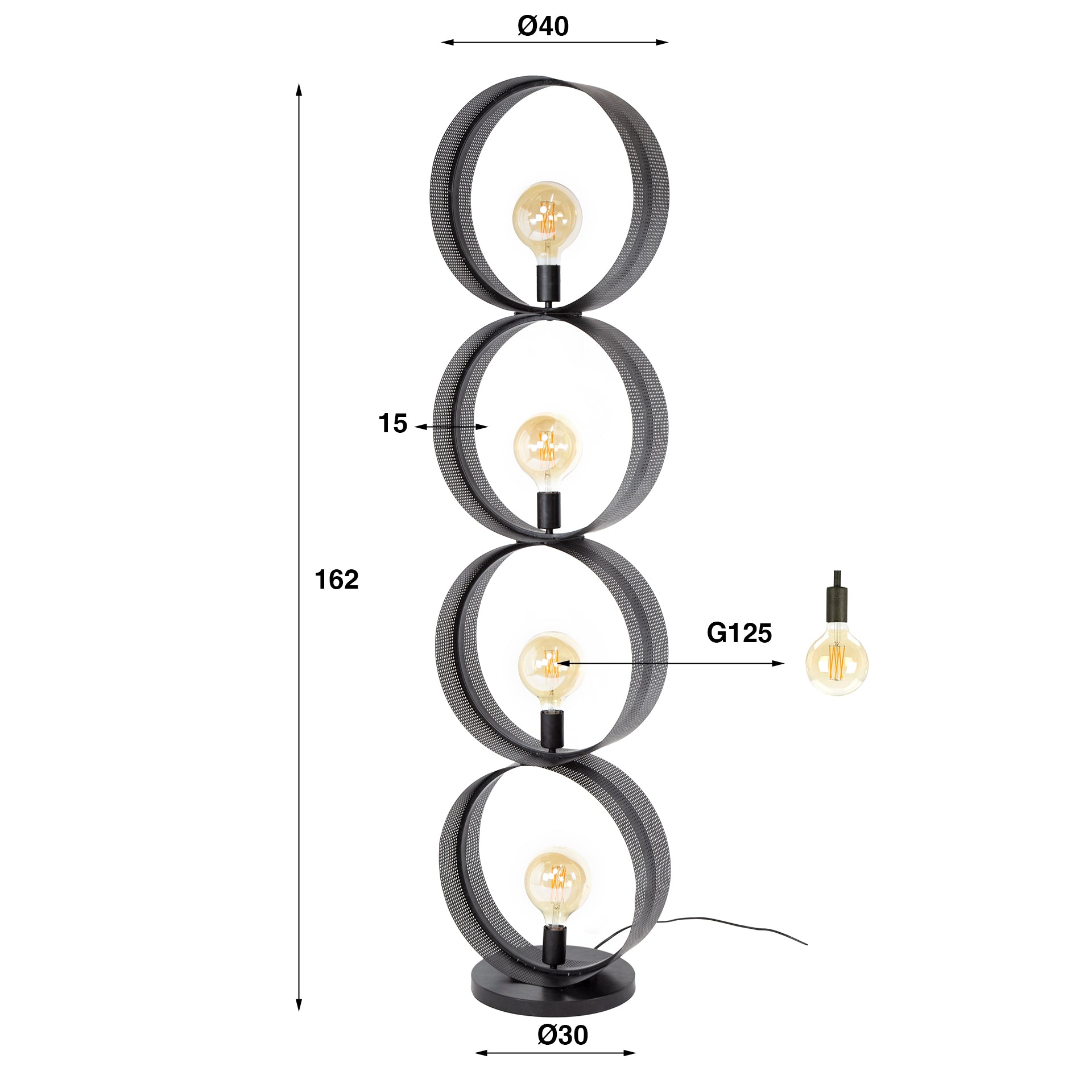 Moderne Stehlampe Lochblech 4L von lefurn.de mit dekorativem Lochmuster und stabilem Standfuß, ideal für Wohnzimmer.