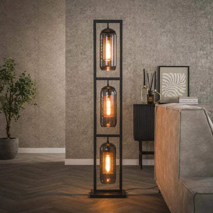 Stehlampe Smoke Glass 3L von lefurn.de mit dunklem Glasdesign und moderner Form, ideal für Wohnzimmerbeleuchtung
