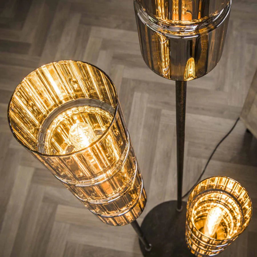 Moderne Stehlampe Zylinder aus Glas von lefurn.de, stilvolle Beleuchtung für Wohnzimmer oder Schlafzimmer