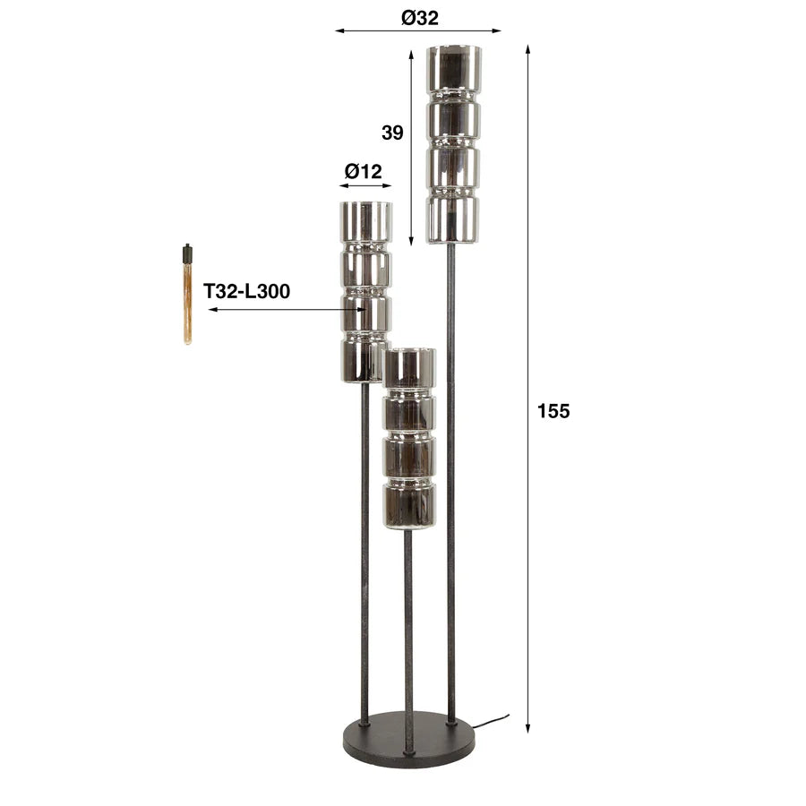 Moderne Stehlampe mit Zylinder-Glasschirm, stilvoll und elegant, von lefurn.de in hellem Design.