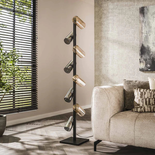 Moderne Stehlampe Zylinder Mix aus Glas von lefurn.de, stilvolle Beleuchtung für Wohnzimmer, mit klaren Glasdesigns.