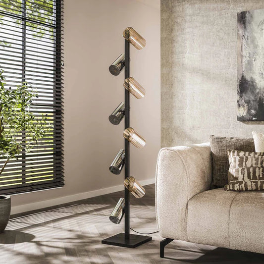 Moderne Stehlampe Zylinder Mix aus Glas von lefurn.de, stilvolle Beleuchtung für Wohnzimmer, mit klaren Glasdesigns.