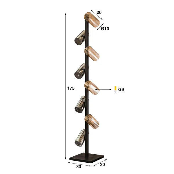 Stehlampe Zylinder Mix Glass mit klarer Glaskörper und eleganter Basis, modernes Design für Wohnzimmerbeleuchtung