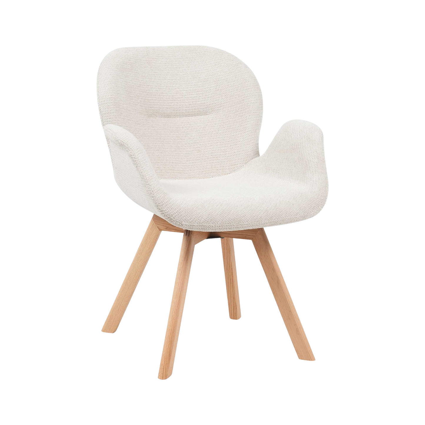 Ein moderner Jesse Stuhl von lefurn.de mit Holzbeinen und einem bequemen, gepolsterten Sitz in neutralem Farbton.