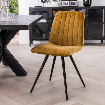 Grüner Stitch Stuhl von lefurn.de mit gepolstertem Sitz und Rückenlehne, modernes Design für Esszimmer oder Büro.