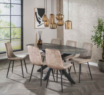 Runder Rib-Stuhl von lefurn.de mit gepolstertem Sitz und Rückenlehne, modernes Design in neutralen Farben.