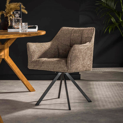 Stuhl Rina B aus Sandfarbener Textilpolsterung und schwarzem Metallgestell, moderner Esszimmerstuhl von lefurn.de