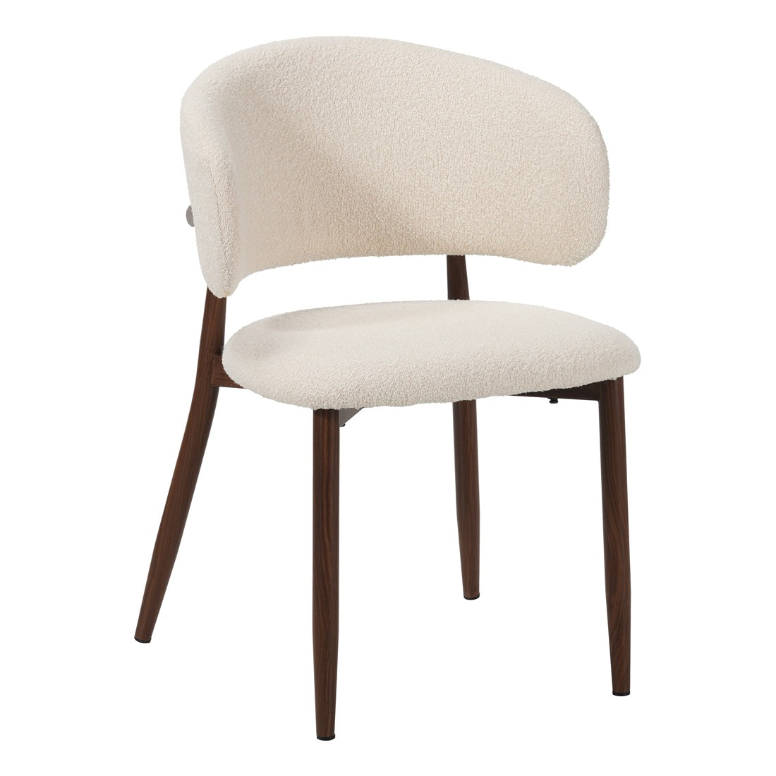Nussbaumfarbener Yuki Stuhl von lefurn.de mit Sandfarbenem Sitz, moderner Design, sichtbare Holzstruktur, bequeme Sitzfläche.