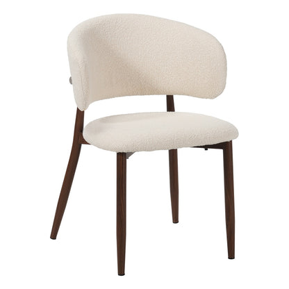 Nussbaumfarbener Yuki Stuhl von lefurn.de mit Sandfarbenem Sitz, moderner Design, sichtbare Holzstruktur, bequeme Sitzfläche.