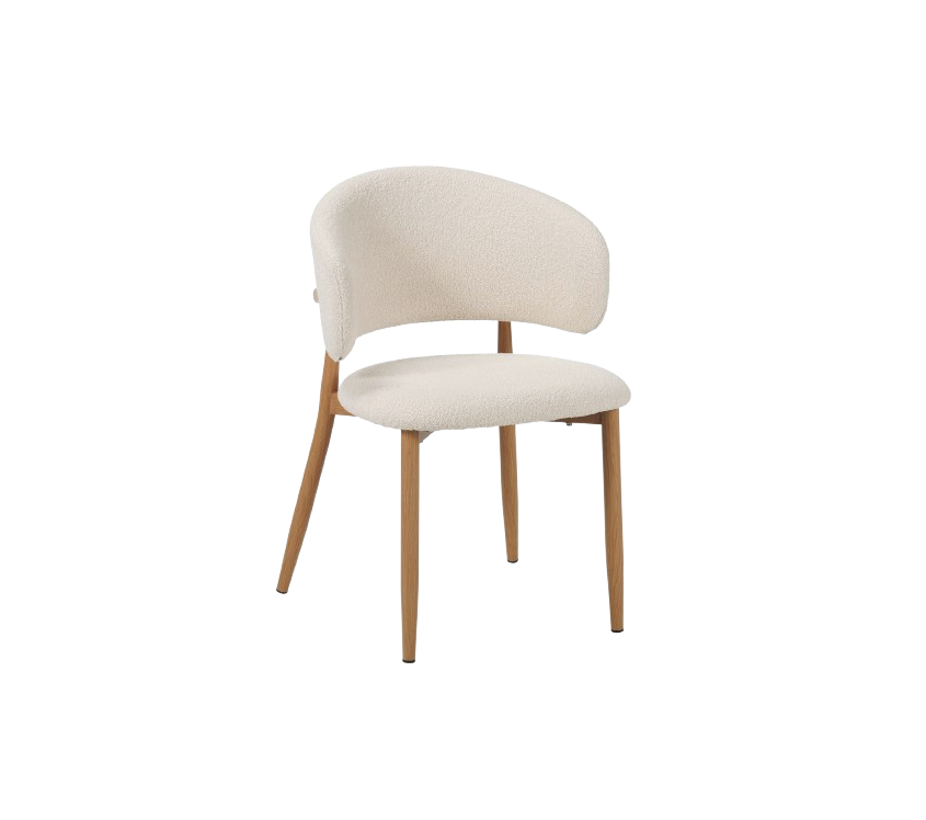 Stuhl Yuki von lefurn.de aus Walnuss mit beigem Sitz, modernes Design, Blick auf die stilvolle Esszimmerstuhl-Ansicht.