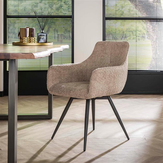 Weißer Ares Bouclé Stuhl von lefurn.de mit bequemer Sitzfläche und stilvollem Design, ideal für Esszimmer und Arbeitszimmer.