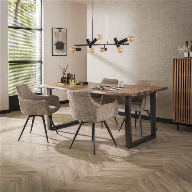 Weißer Stuhl Ares Bouclé von lefurn.de mit bequemer Sitzfläche und modernem Design, ideal für Esszimmer und Arbeitszimmer.