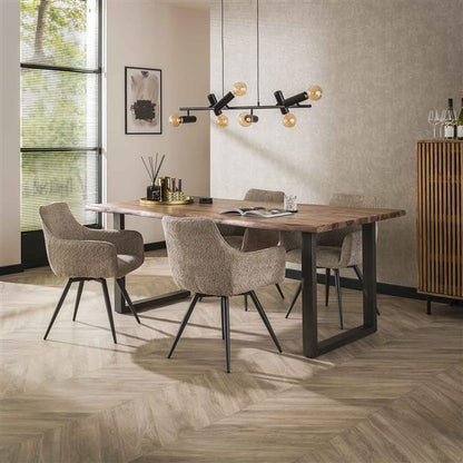 Weißer Stuhl Ares Bouclé von lefurn.de mit bequemer Sitzfläche und modernem Design, ideal für Esszimmer und Arbeitszimmer.
