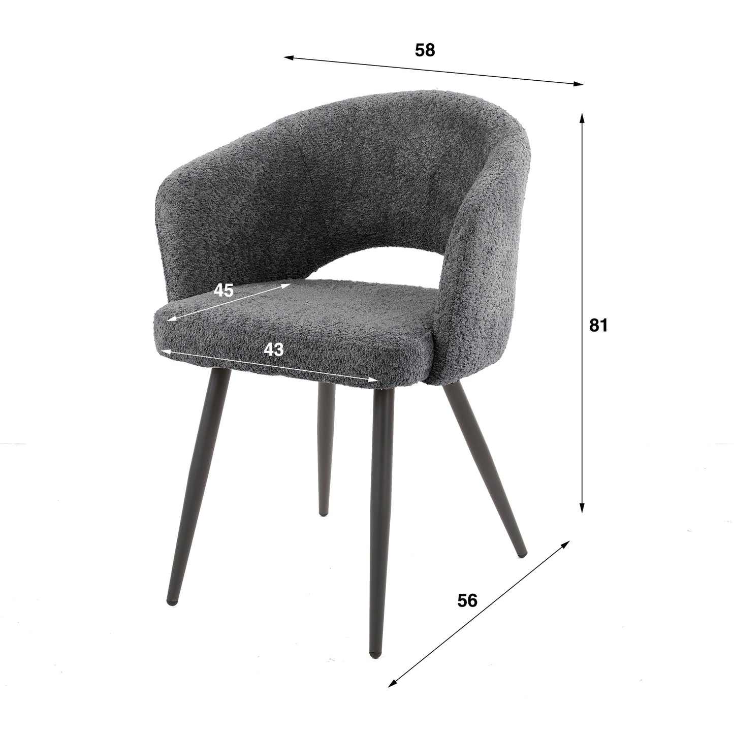 Weißer Bouclé-Salonstuhl von lefurn.de, moderner Stuhl mit gepolstertem Sitz und Rückenlehne, stilvoller Ledersessel für wohnlicher Atmosphäre