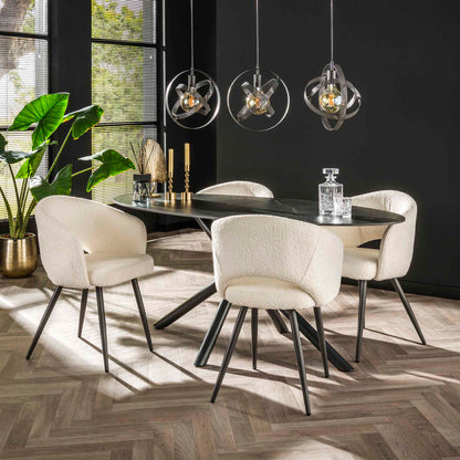 Weiße Bouclé-Salonstuhl von lefurn.de, moderner Stuhl mit gemütlichem Stoffbezug und eleganter Gestaltung, sichtbar im Bild
