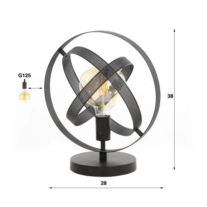 Leuchtende Tischlampe Cosmos Mesh von lefurn.de mit modernem Design und Metallgehäuse auf einem Tisch platziert.