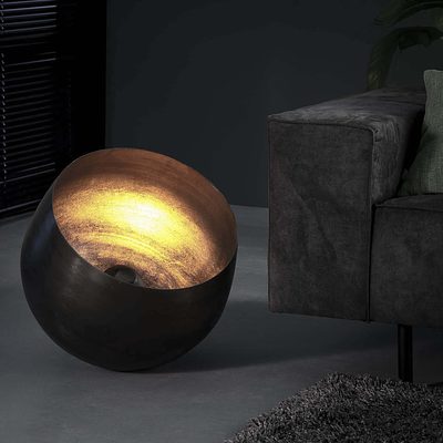 Große Tischlampe Korb aus Nickel von lefurn.de, stilvolle Beleuchtung für Wohnzimmer oder Büro, mit elegantem Korbdesign